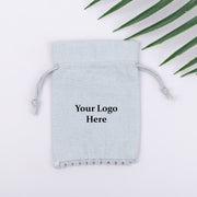 Light Grey Bottom PomPom Custom Jewerly Packaging Pouch Logo Personalized Drawstring Bag Small Wedding Favor